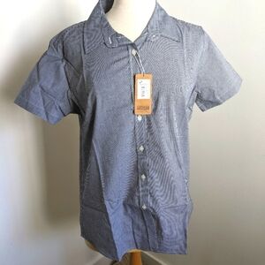 Reprime Micro Check Button Down Work Shirt Short Sleeve Gingham L